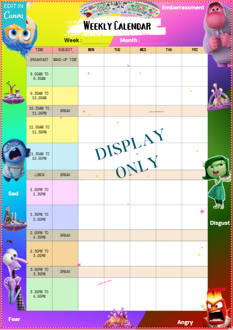 *** PDF  ONLY - Weekly Emotional Homeschool Calendar Template - Anime Themed ***
